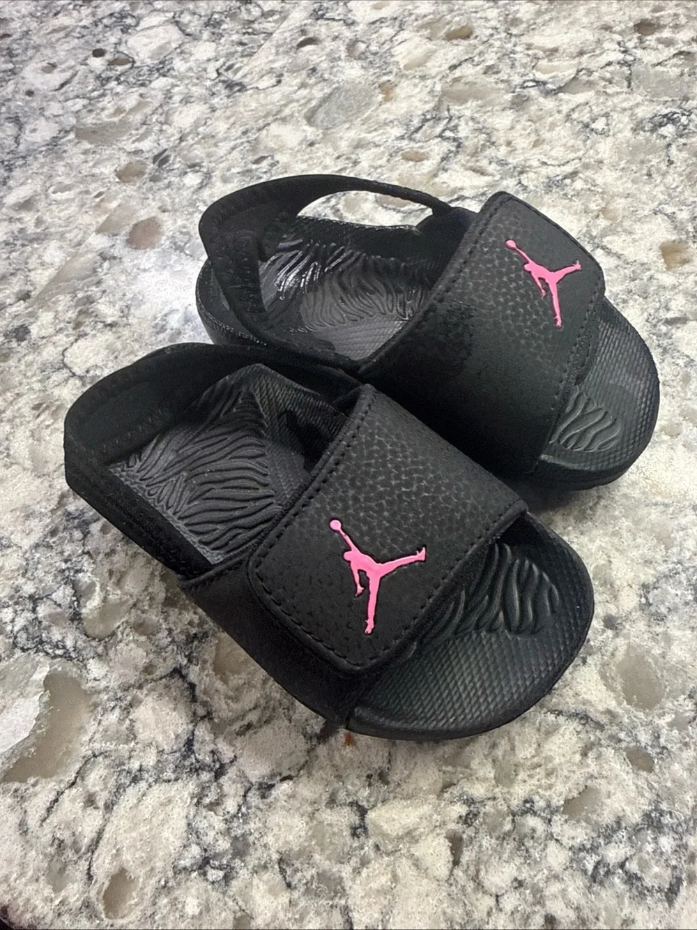 Jordan Black Slides with Pink Jumpman Logo